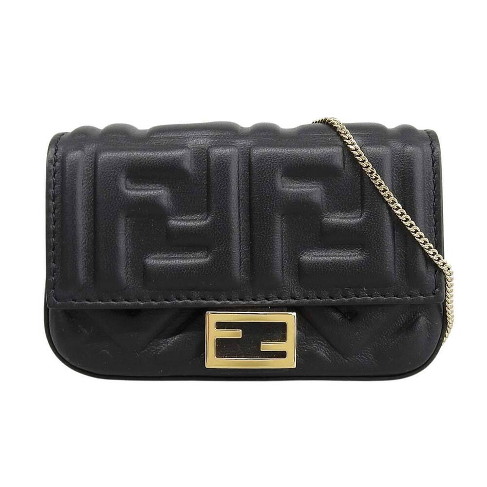 Fendi Bucket Charm Bag Shoulder Chain Leather Black